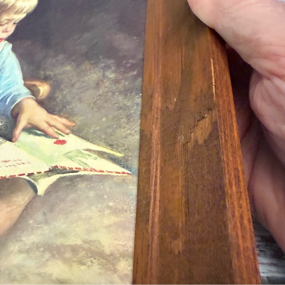 Vintage James Ingwersen Art Print Little Boy Reading Wood Frame - Picture 5 of 8